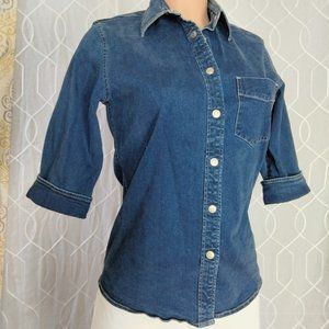 Copper Key Blue Denim Snap Button Shirt Stretch Size S